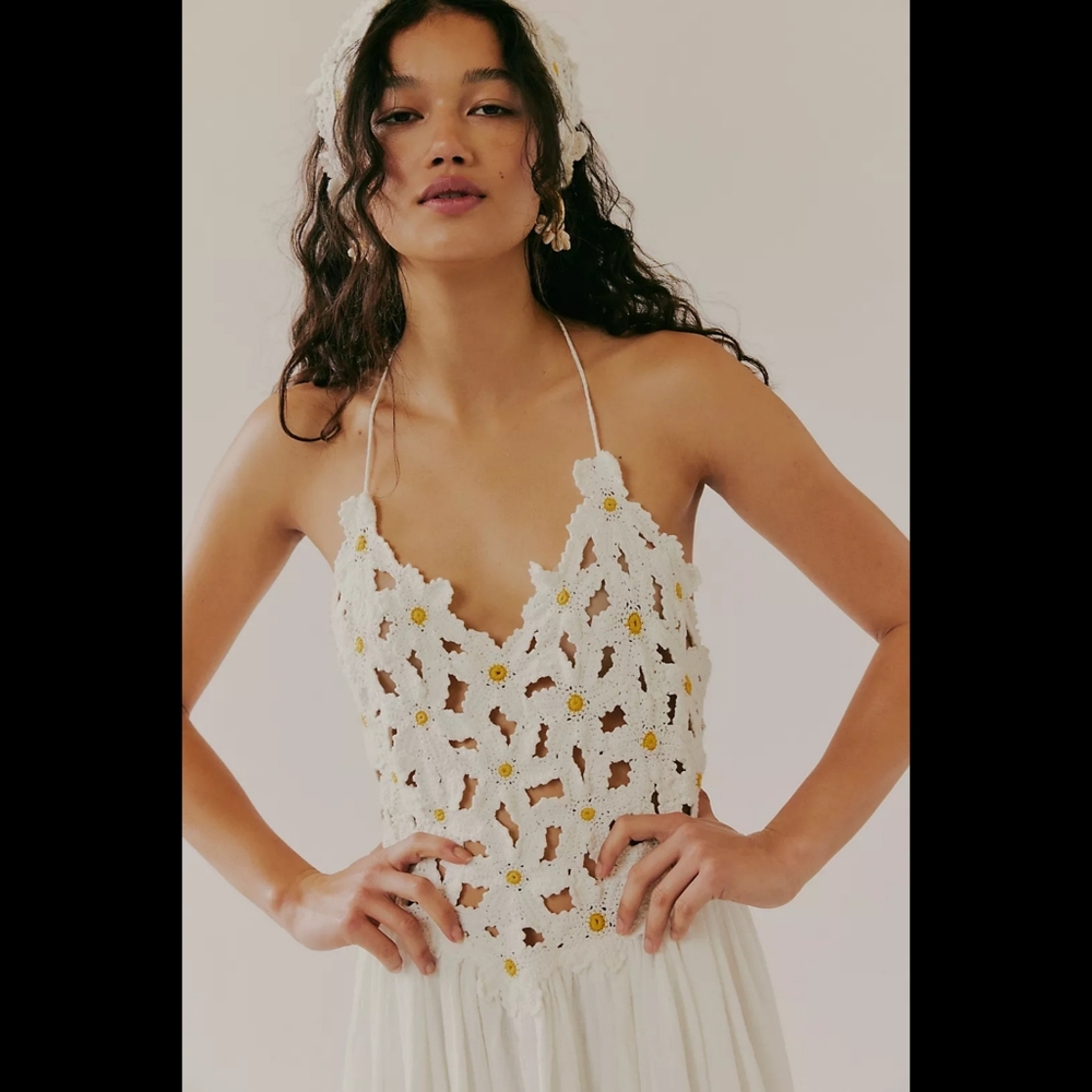 Free People Bali Spring Fling Maxi Dress Ivory Women's Size XL - Picture 3 of 15